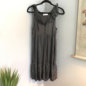 Silky Gray Ruffle Lightweight Midi Dress